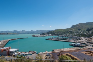 Lyttelton Port site on sunny day with view to hills in background